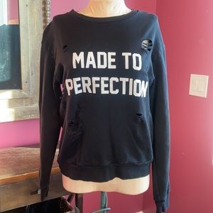 Zara Destroyed Black Made to Perfection Graphic Sweatshirt Small